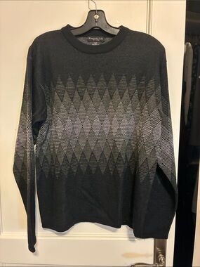 Kenneth Cole Black & Gray Diamond-Pattern Crewneck Sweater 👵MT